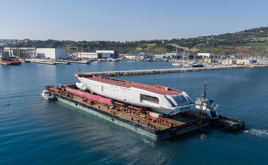 THE HULL OF COLUMBUS 80 M REACHES ANCONA FROM NAPLES, WATERBORNE, TO BE MARRIED TO HER SUPERSTRUCTURE